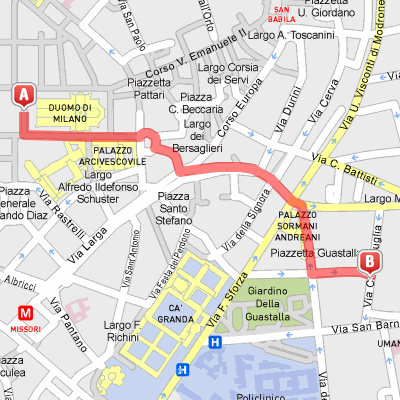 Mappa del percorso da Piazza Duomo